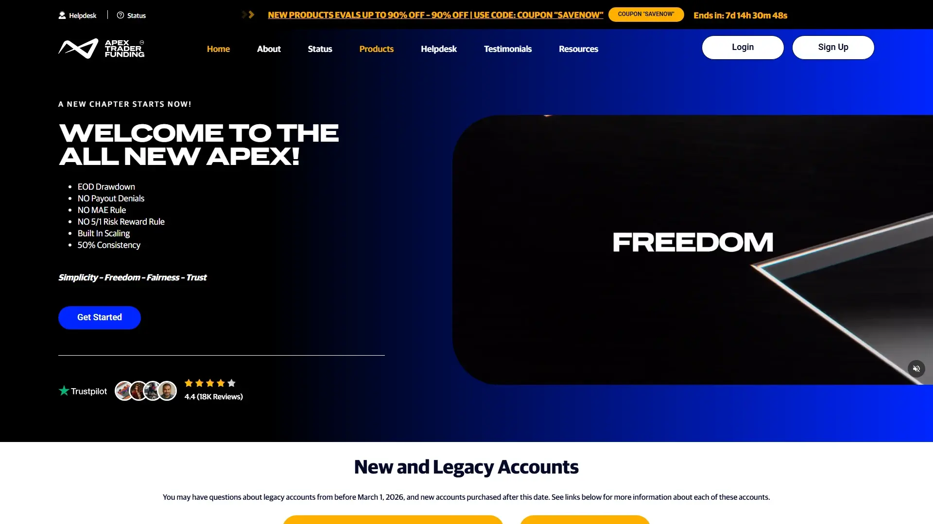 Apex Trader Funding homepage screenshot