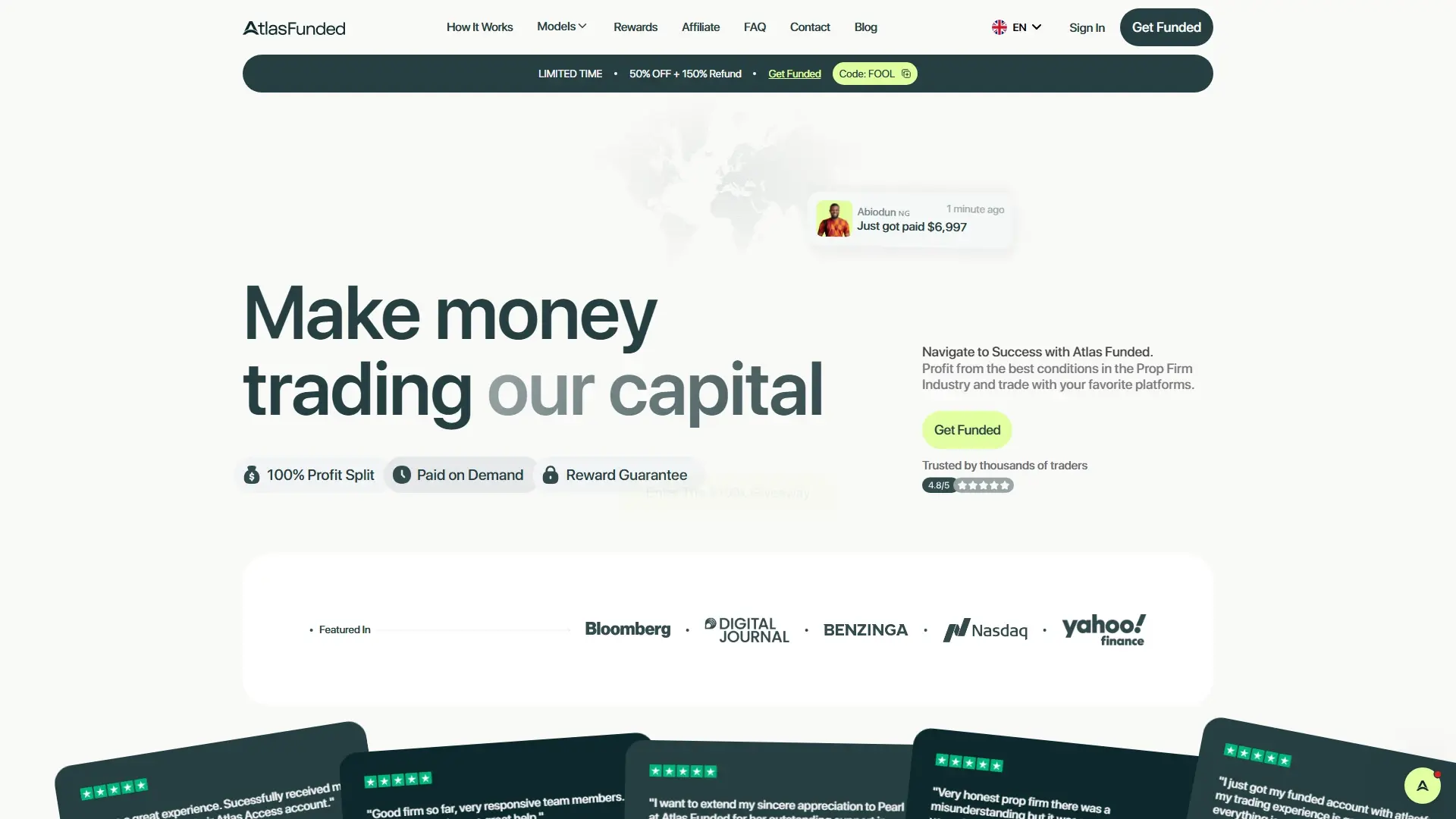 Atlas Funded homepage screenshot