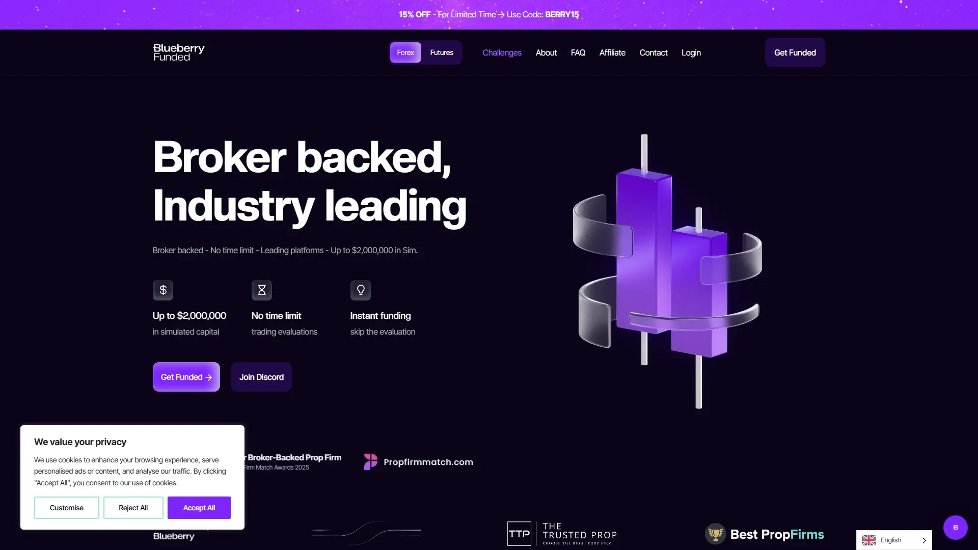 Blueberry Funded homepage screenshot