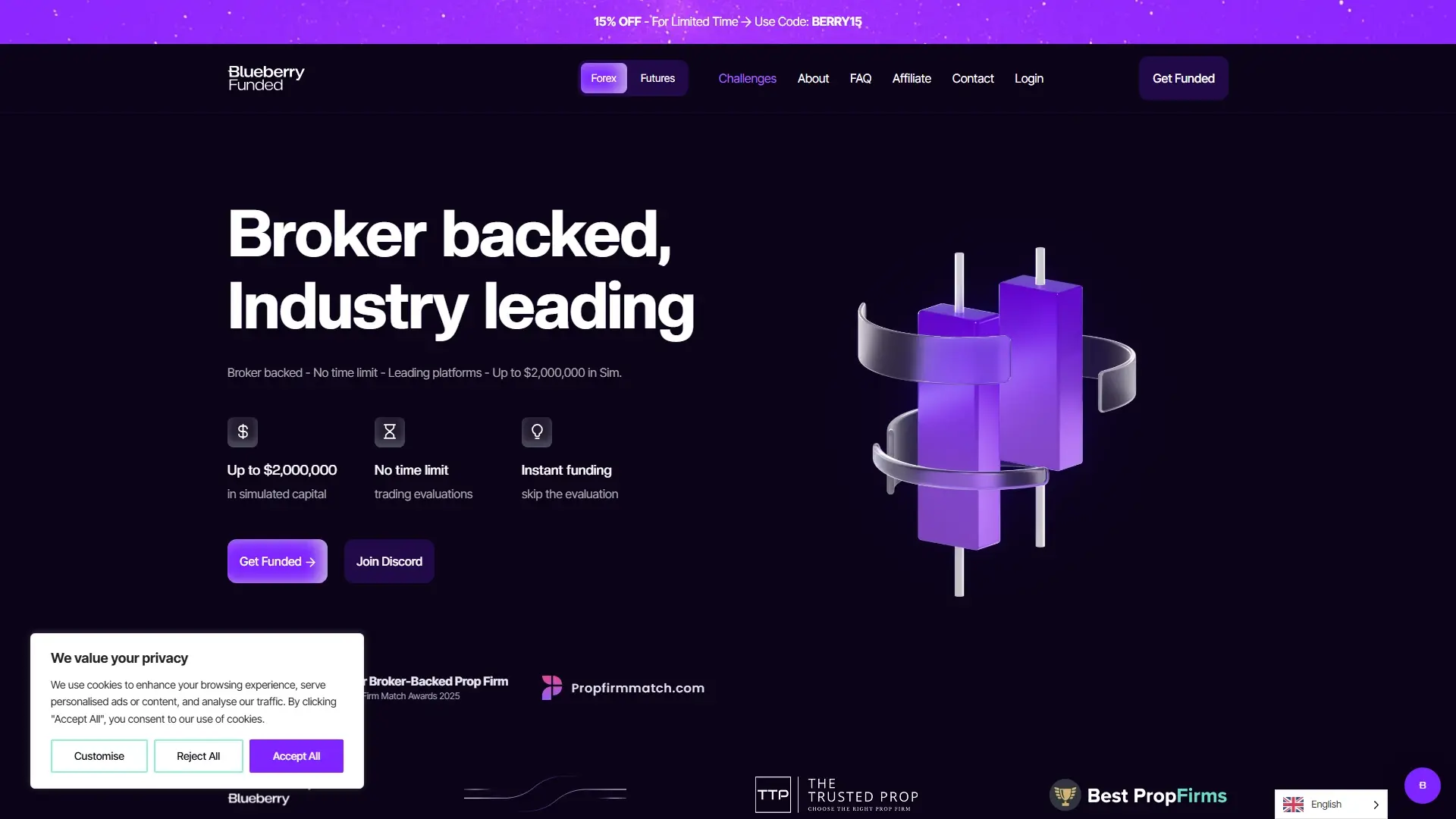 Blueberry Funded plans page screenshot