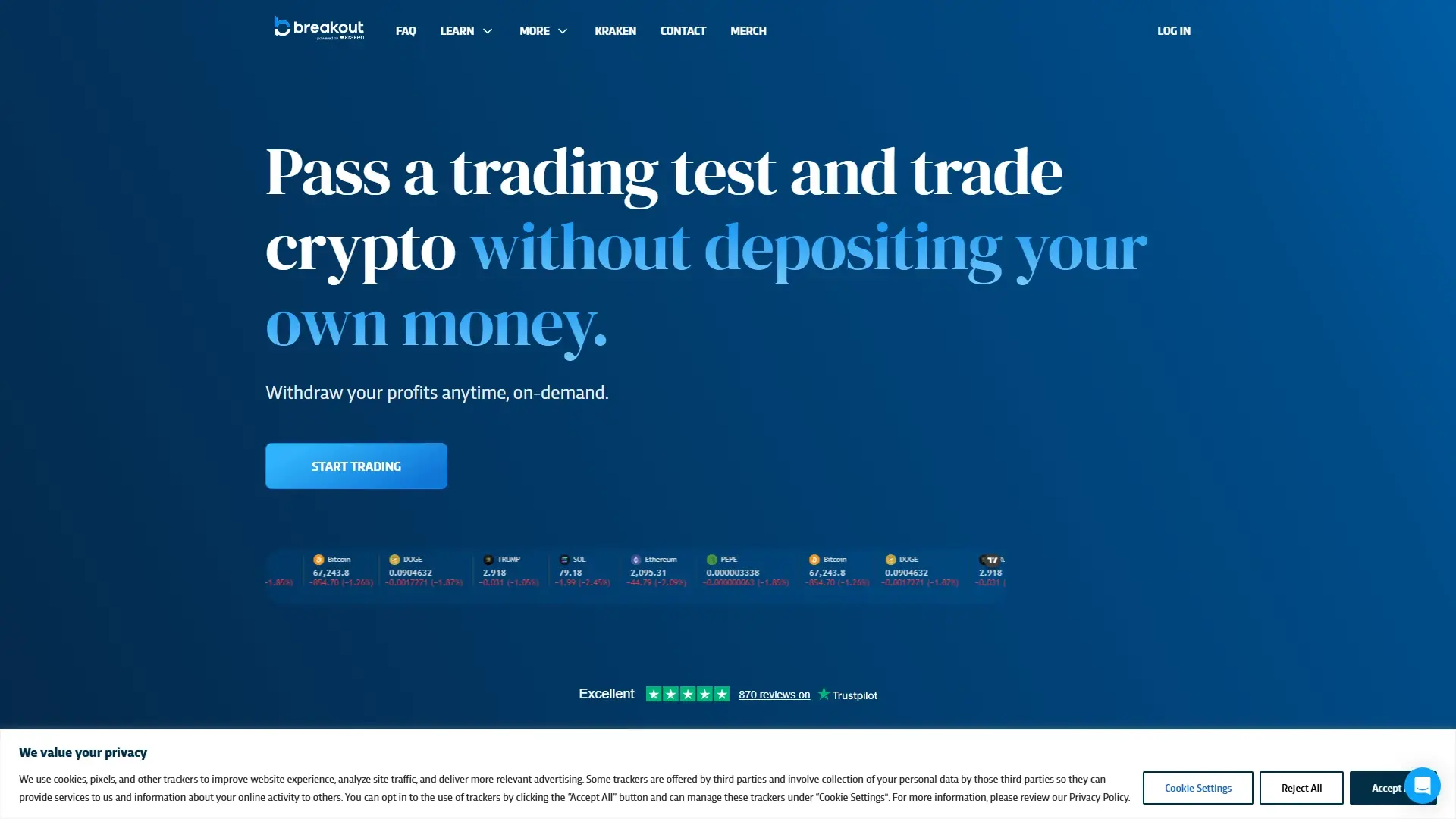 Breakout Prop homepage screenshot