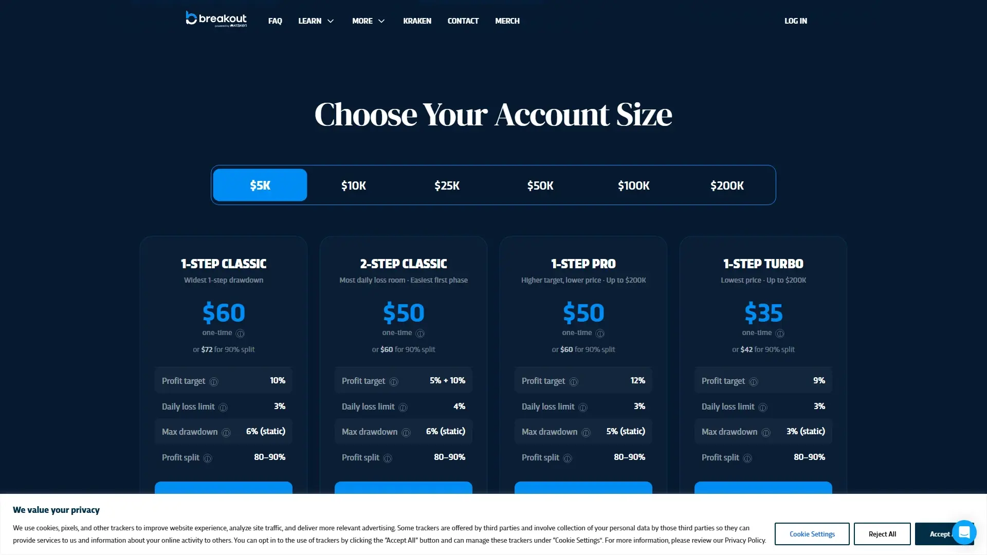 Breakout Prop plans page screenshot