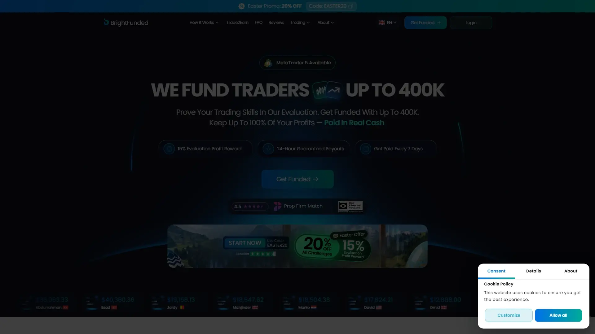 BrightFunded homepage screenshot