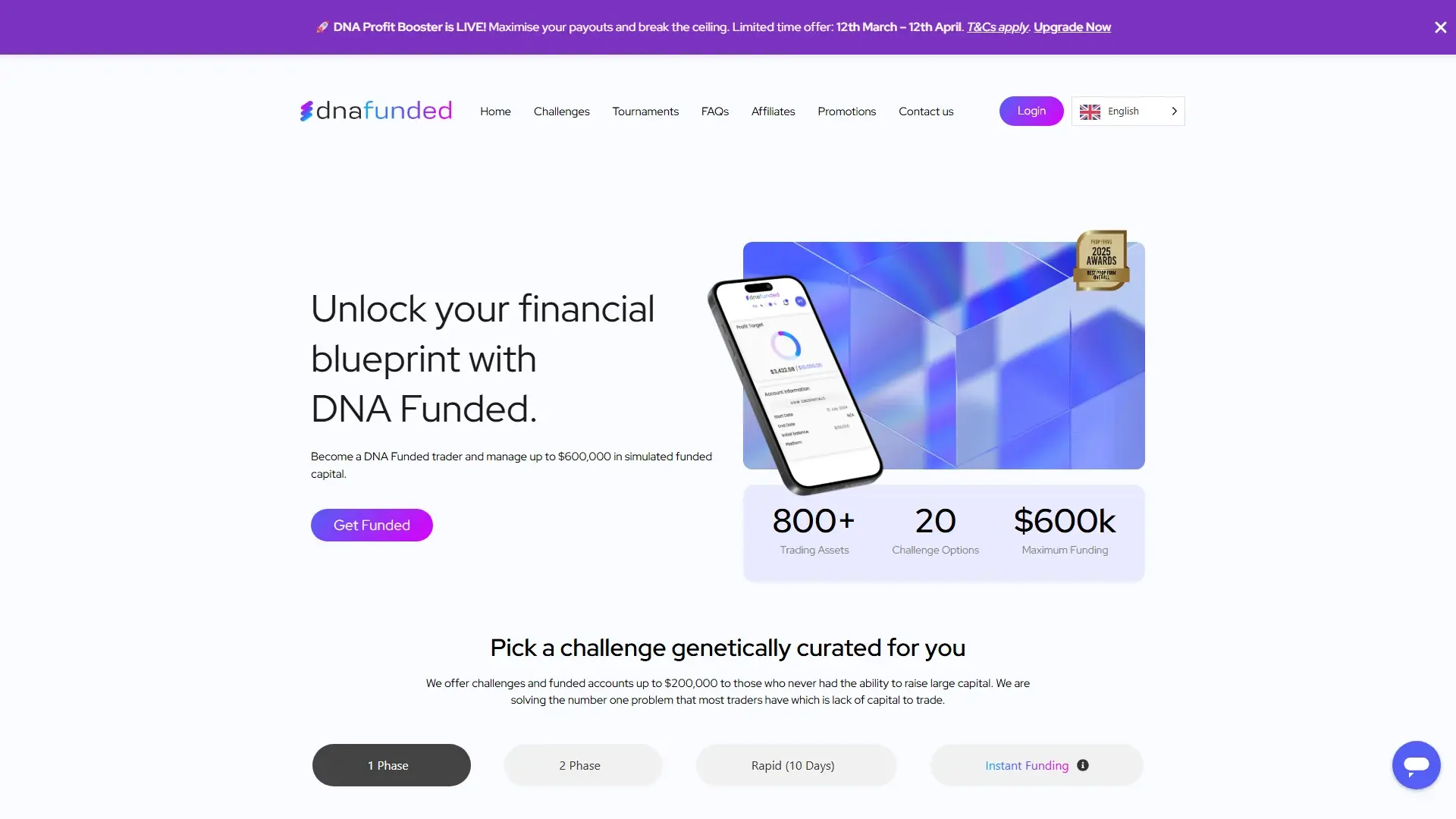 DNA Funded homepage screenshot
