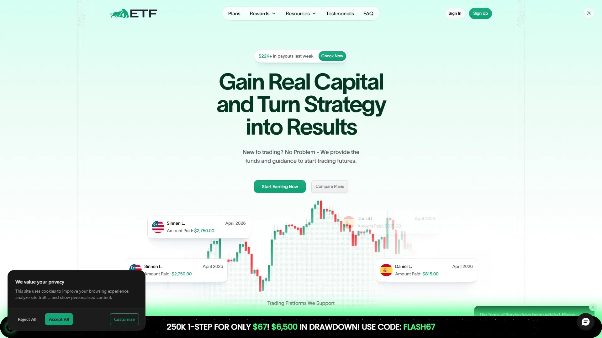 Elite Trader Funding homepage screenshot