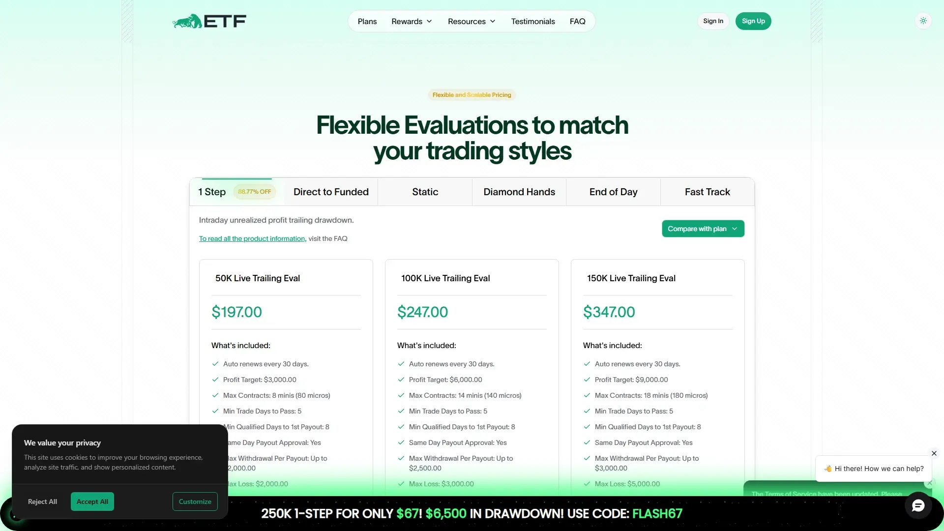 Elite Trader Funding plans page screenshot