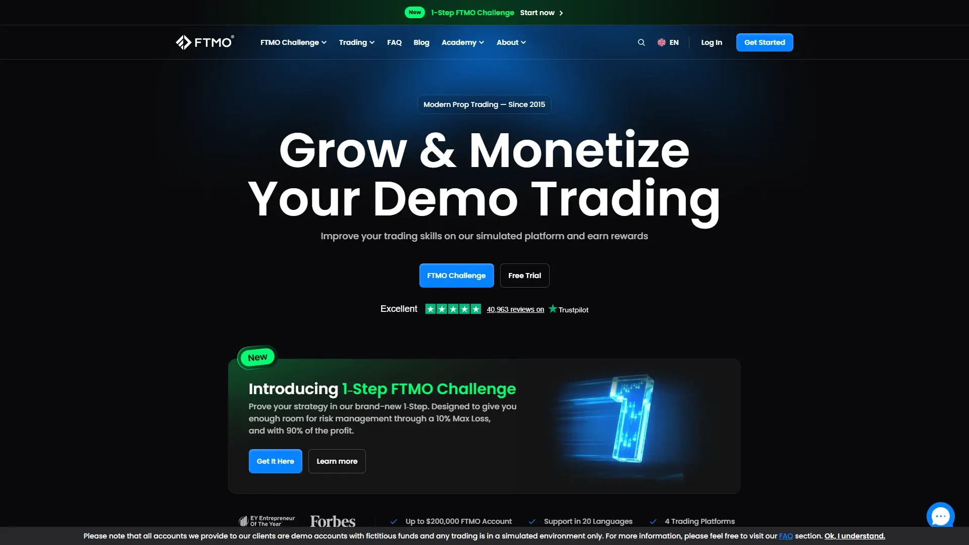 FTMO homepage screenshot