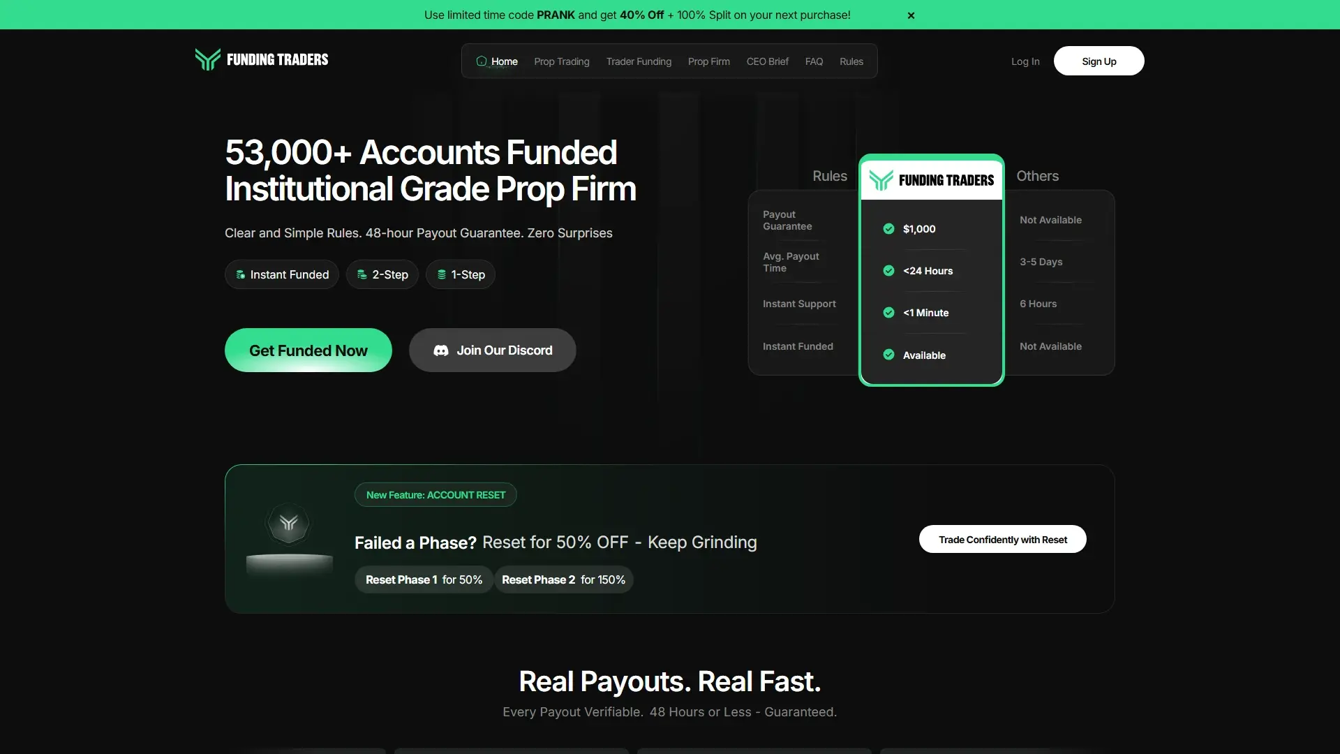 Funding Traders homepage screenshot