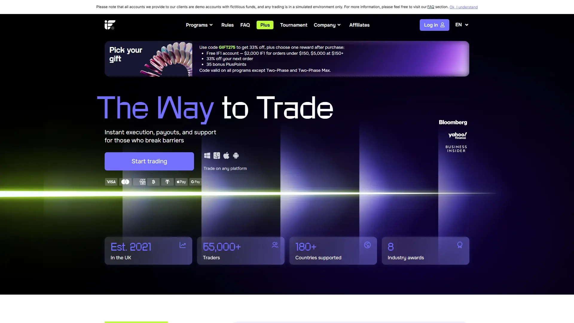 Instant Funding homepage screenshot