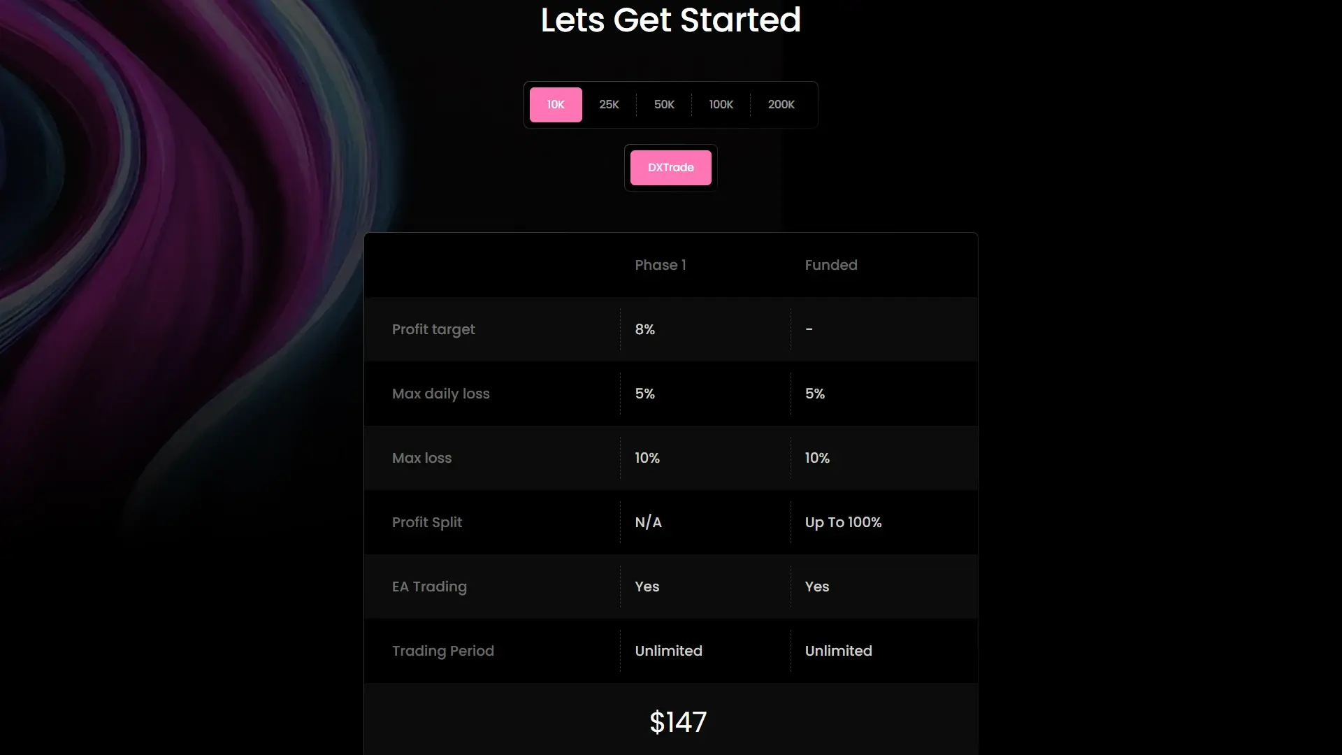 KortanaFX plans page screenshot