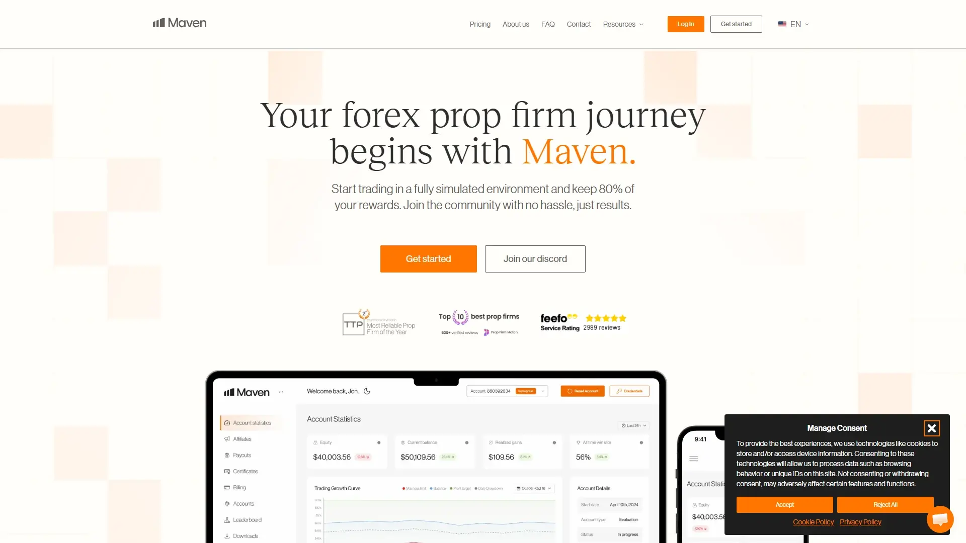 Maven Trading homepage screenshot