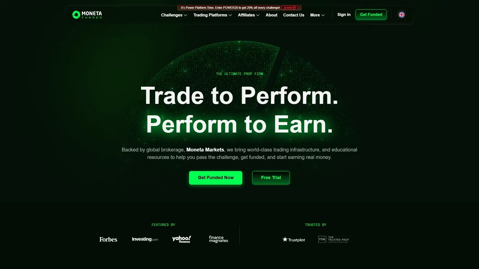 Moneta Funded homepage screenshot