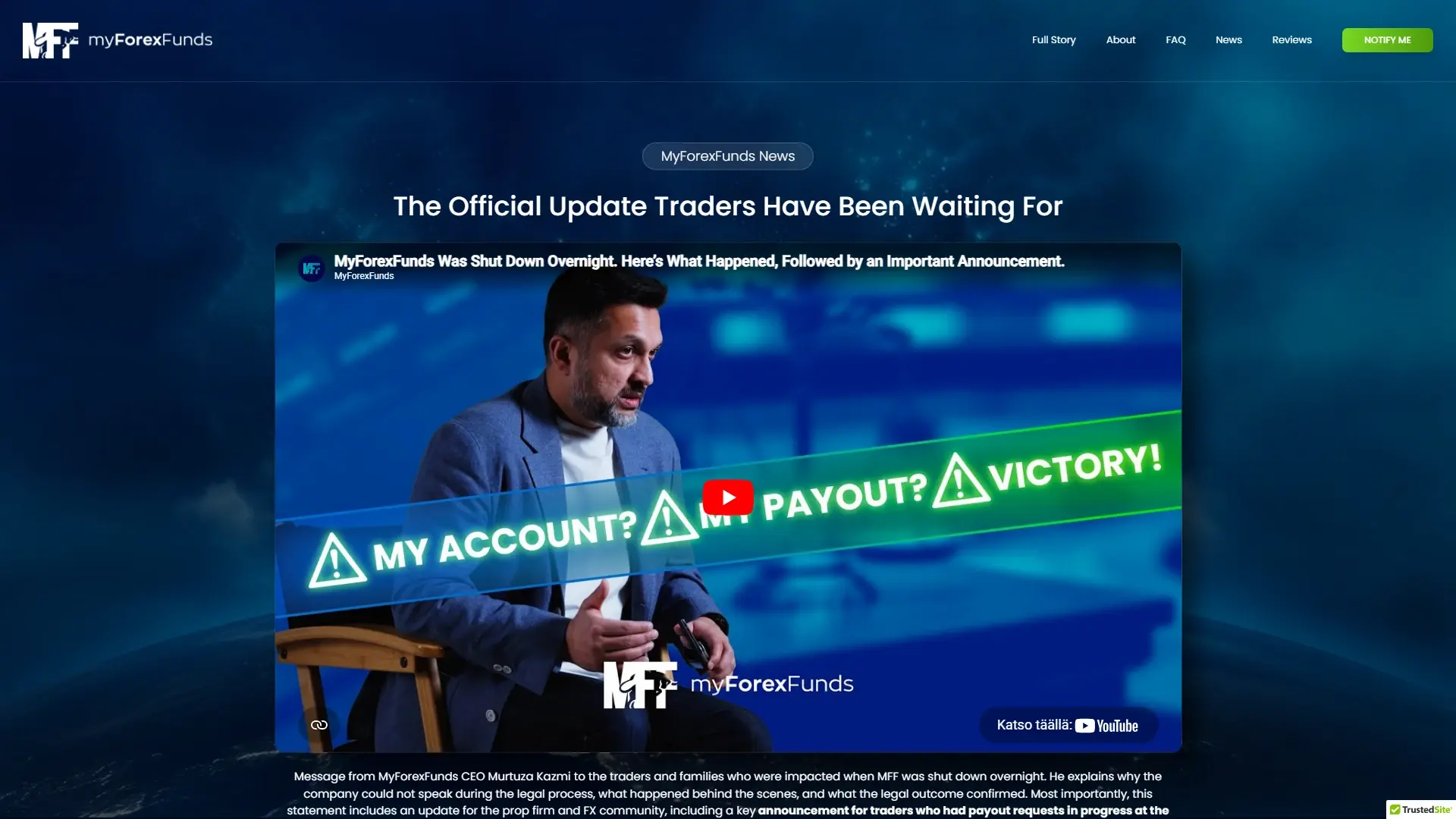 My Forex Funds homepage screenshot