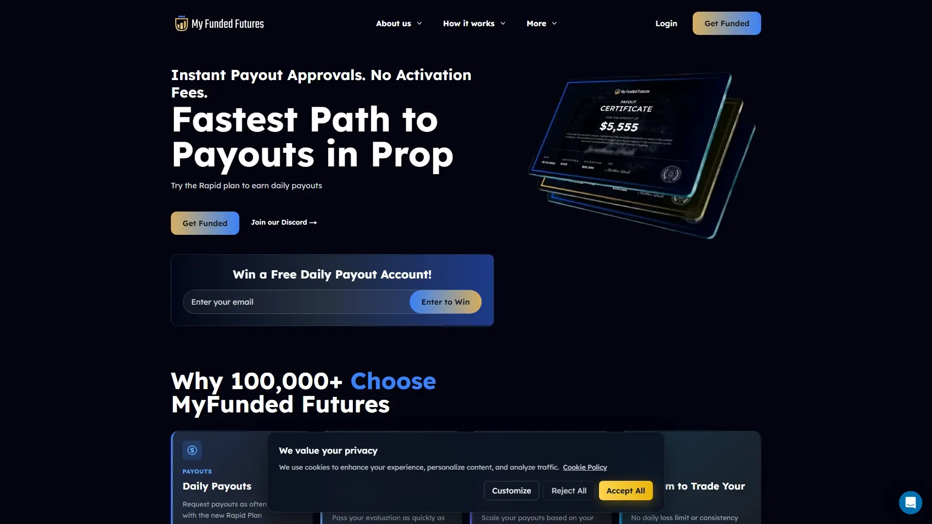 My Funded Futures homepage screenshot