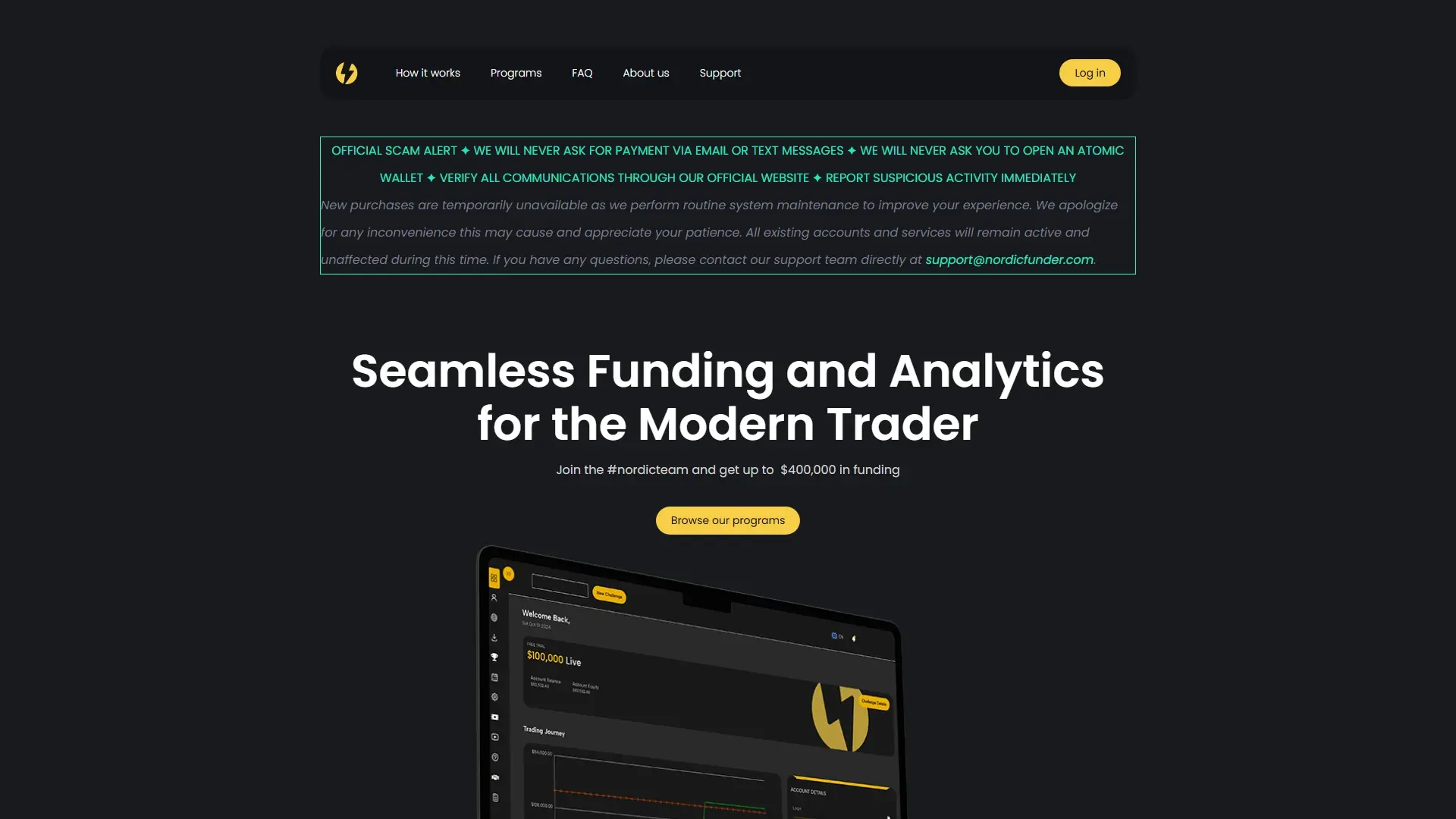 Nordic Funder homepage screenshot