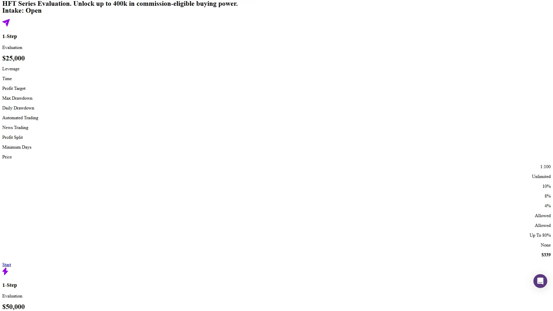 Nova Funding plans page screenshot