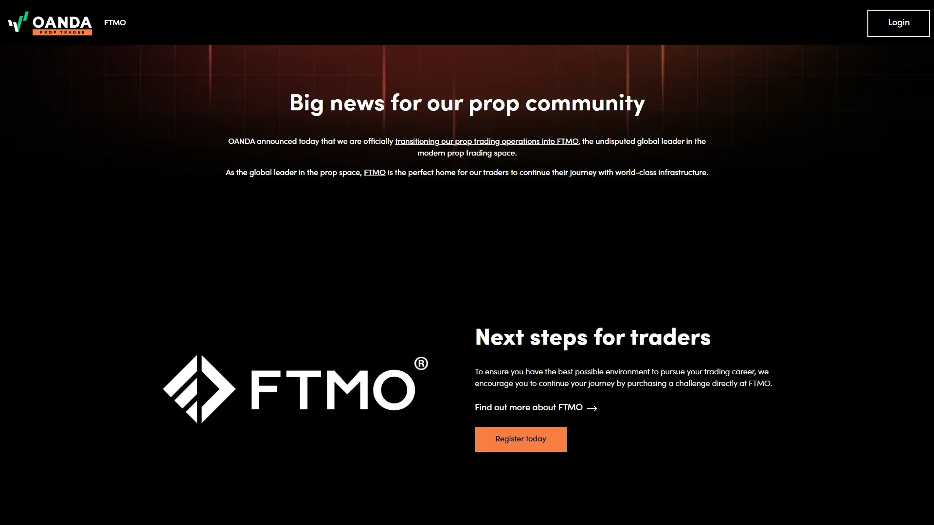 OANDA Prop Trader homepage screenshot