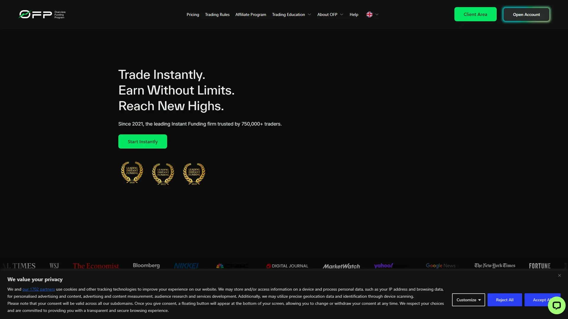 OFP Funding homepage screenshot