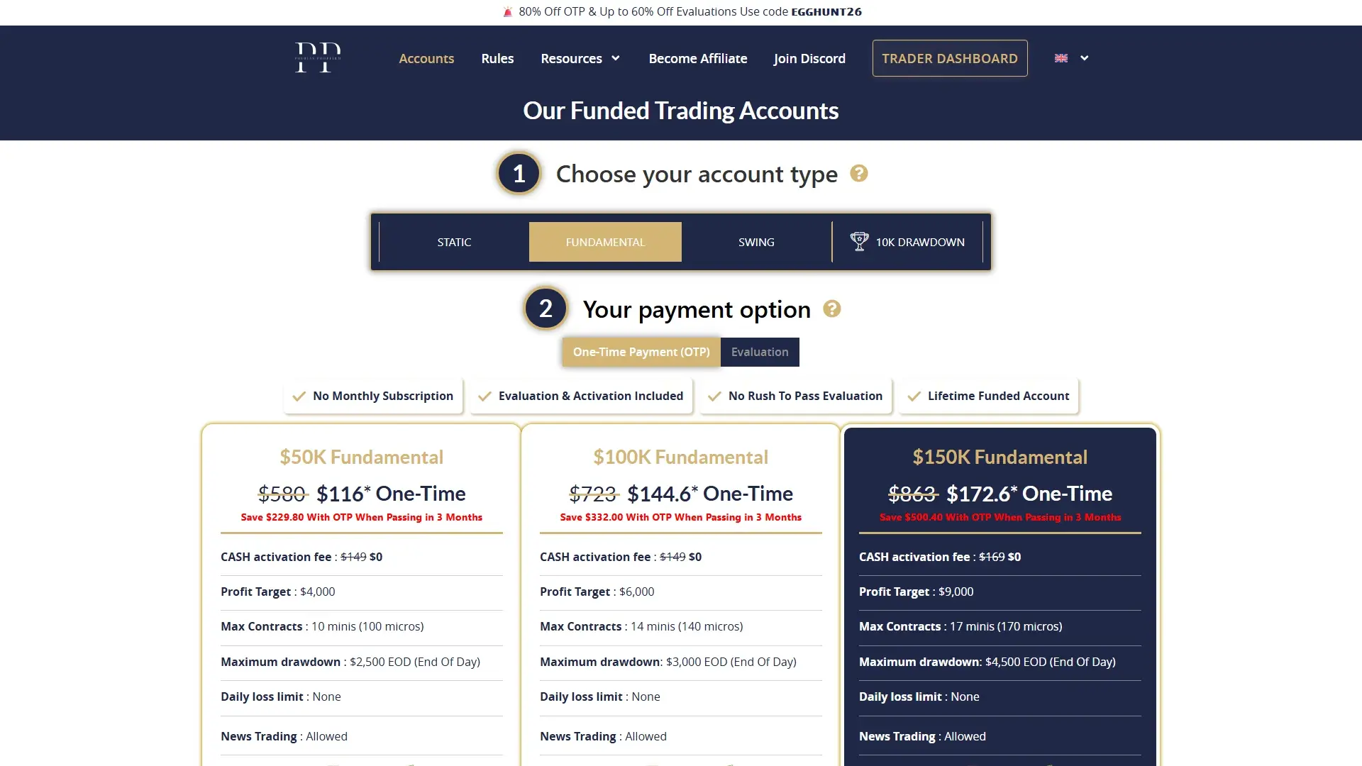 Phidias Propfirm plans page screenshot