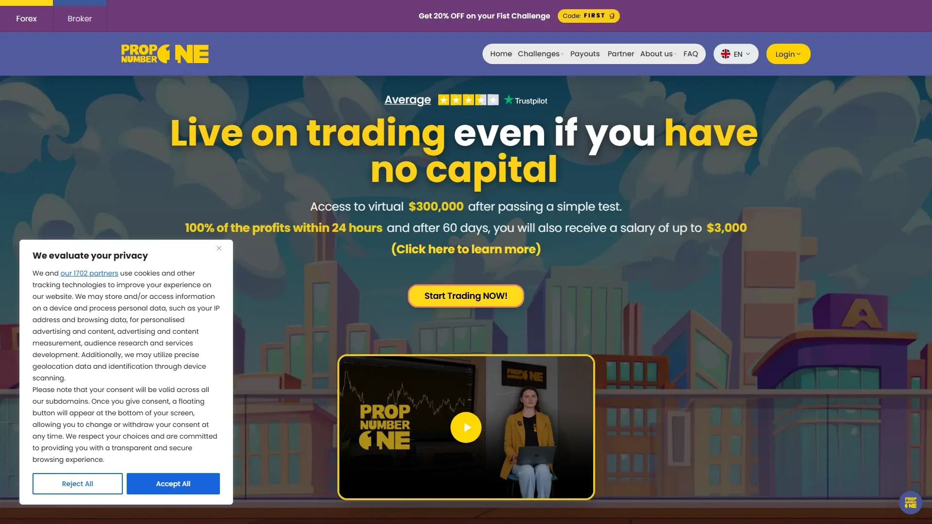 Prop Number One homepage screenshot