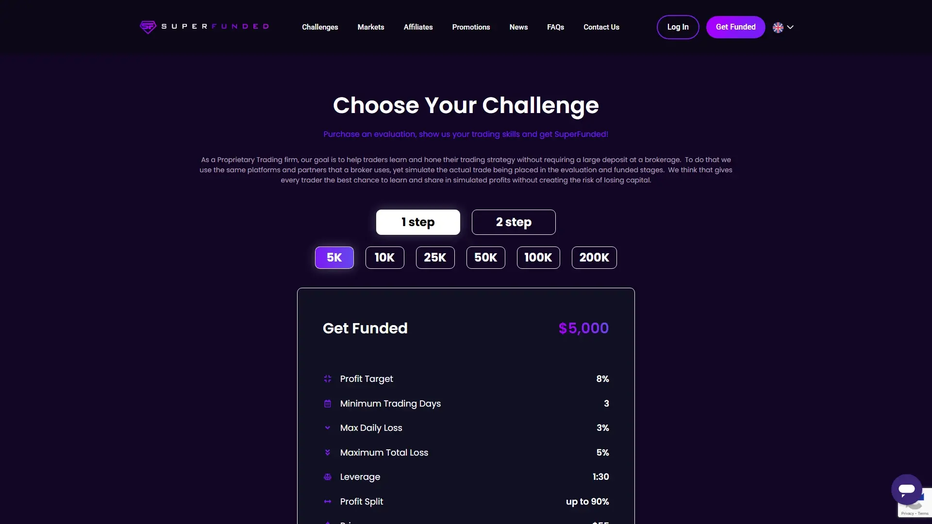 Super Funded plans page screenshot