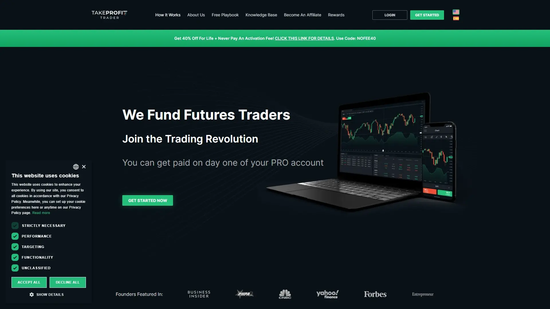 TakeProfit Trader homepage screenshot