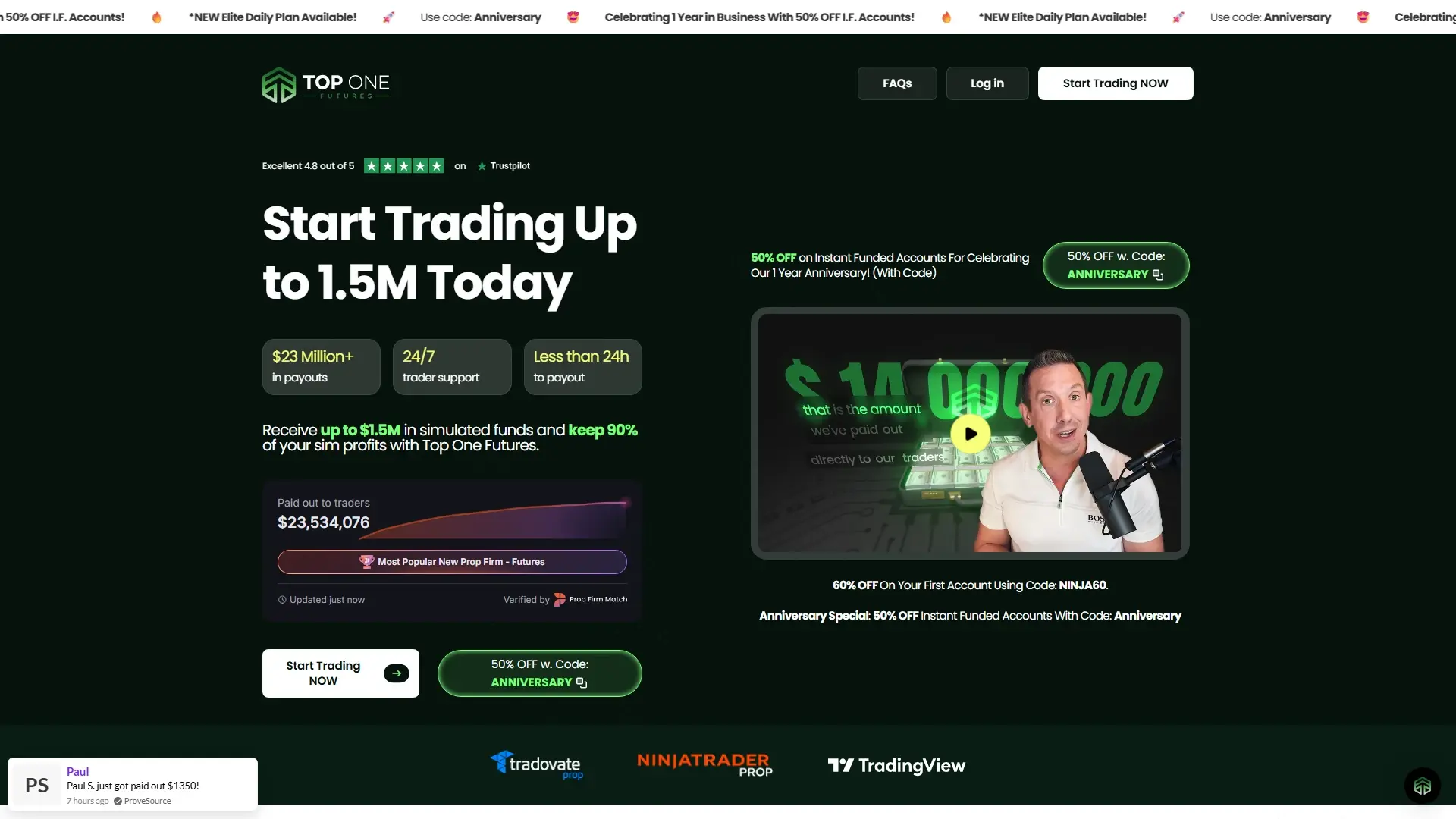 Top One Futures homepage screenshot