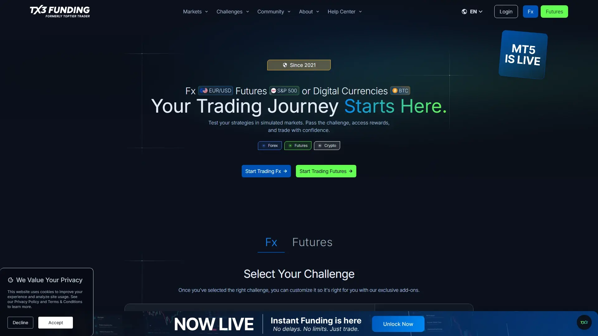 TopTier Trader homepage screenshot