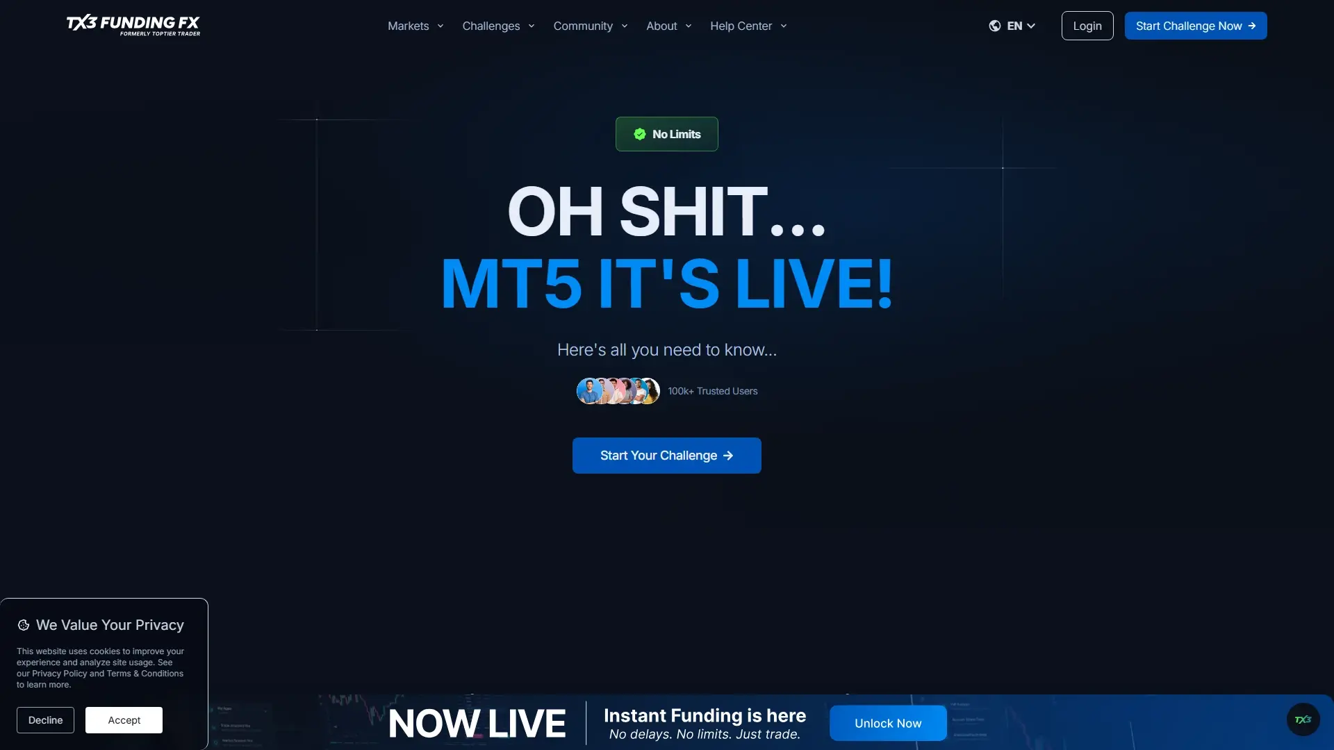 TopTier Trader plans page screenshot