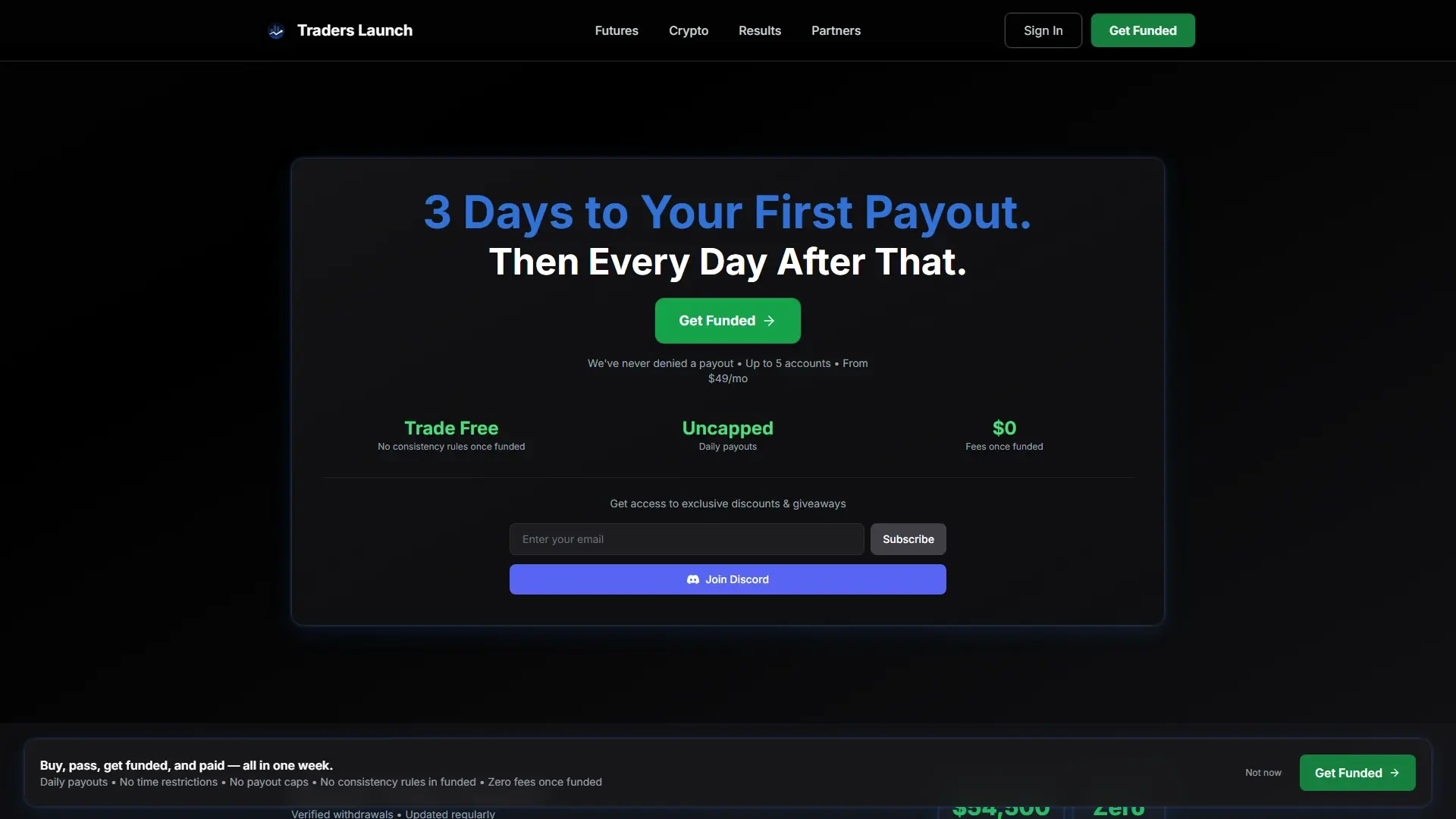 Traders Launch homepage screenshot