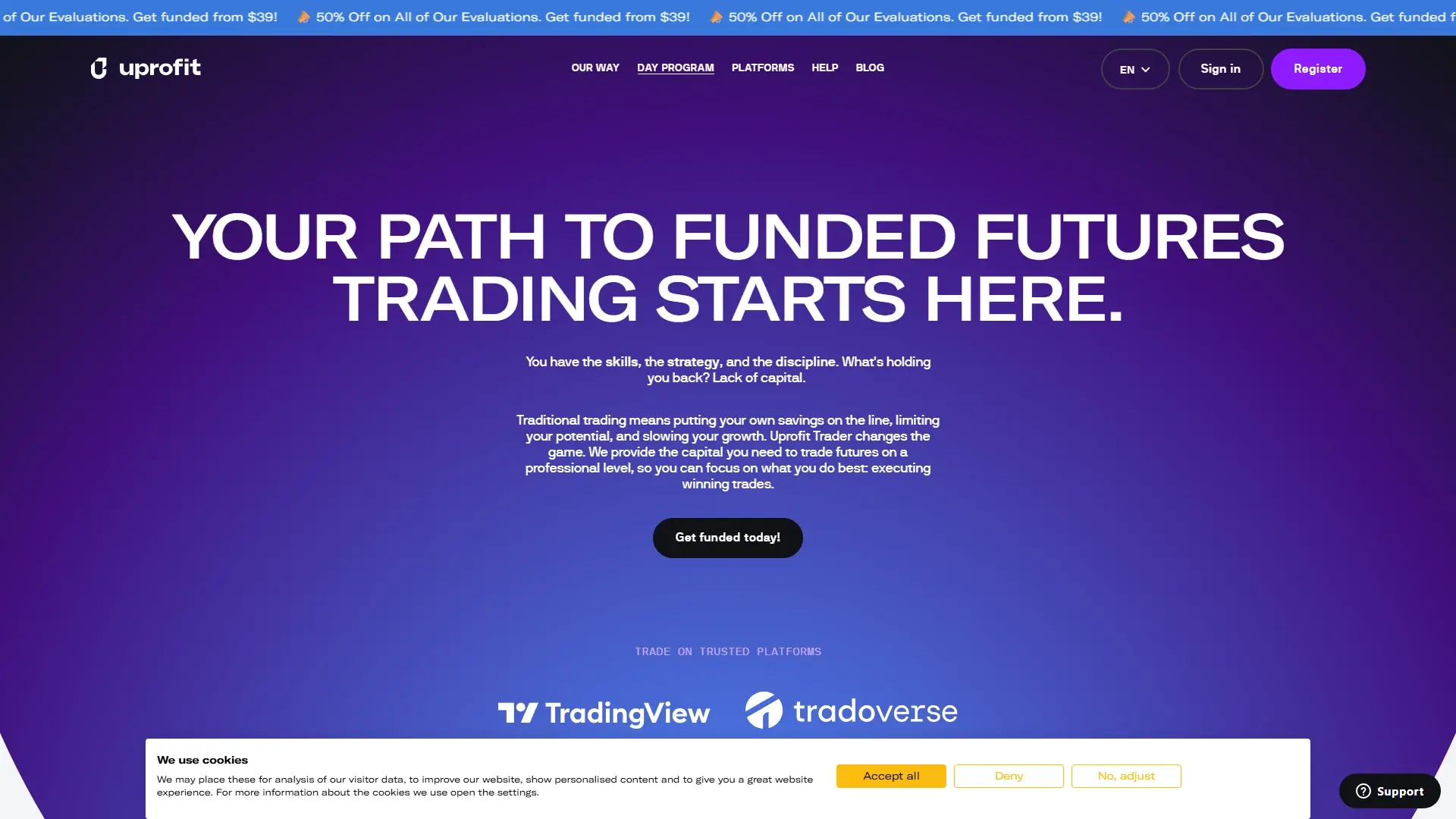 UProfit plans page screenshot