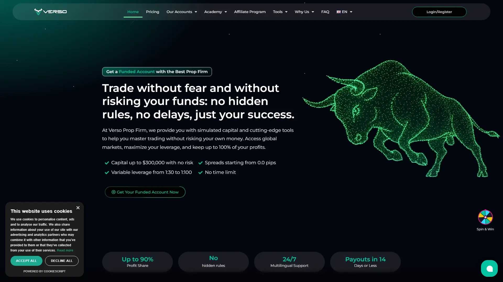 Verso Prop Firm homepage screenshot